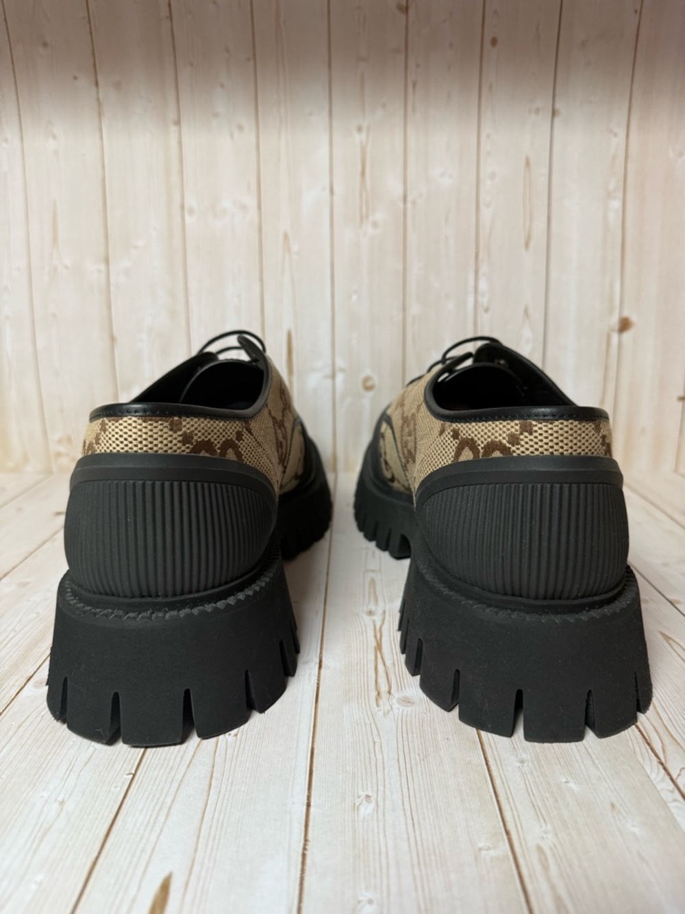 Gucci Monogram Jumbo Maxi GG Lace Up Derby Camel Ebony/Black Sz 13G / 13.5US - Picture 10 of 13